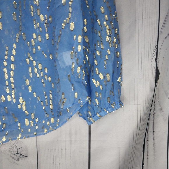 Lilly Pulitzer Colby True Blue Gold Dot Jacquard Metallic Blouse Top Size XXS - Picture 2 of 10